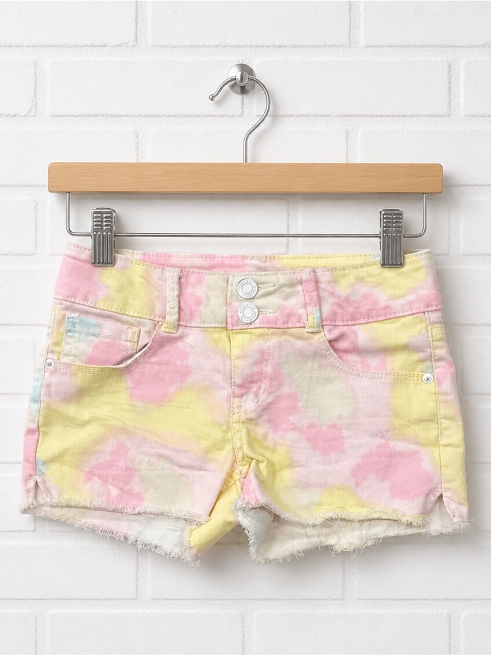 Vanilla Star Pastel Tie-Dye Denim Shorts - Pink, Yellow, Cream